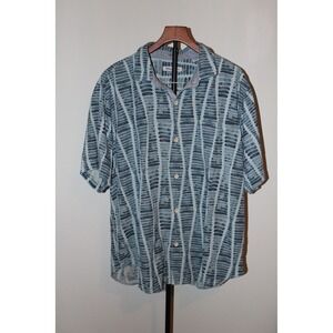 Tommy Bahama Men XL 100% Silk Short Sleeve Button Down Shirt Blue Abstract Print